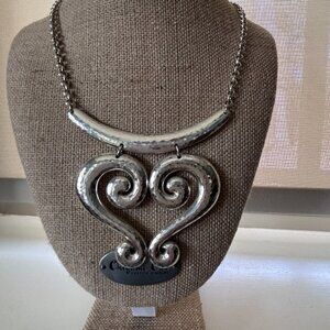 ✨ Brighton Silver  Scroll Heart Statement Necklace | Artisan Style | 10” Drop ✨
